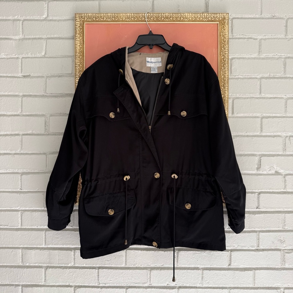 Vintage 80s 90s Westport Ltd Womens Hooded Utility Drawstring Jacket Black